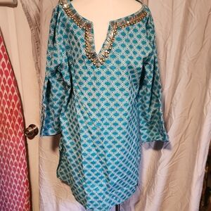 Embellished Blue Tunic Top